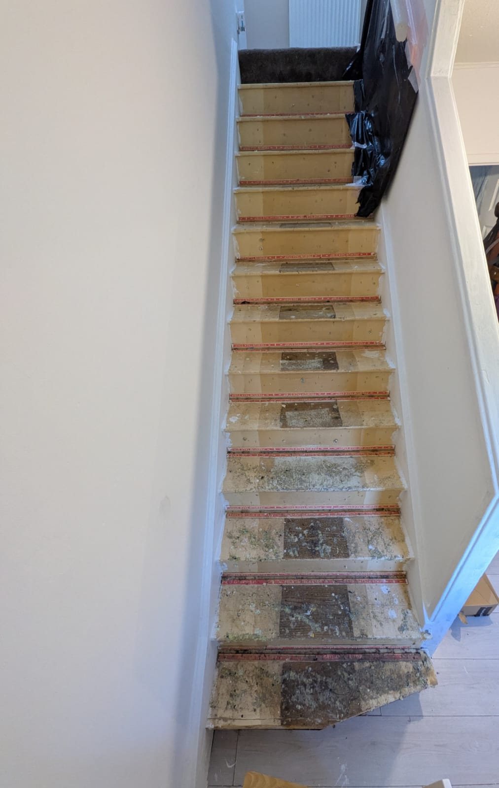 Full staircase carpeted, before